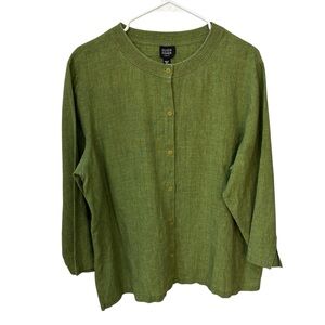 Eileen Fisher Irish Linen Top Women’s Size 1X Green Button Up Designer NWOT